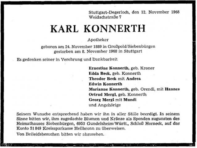 Konnerth Karl 1889-1968 Todesanzeige